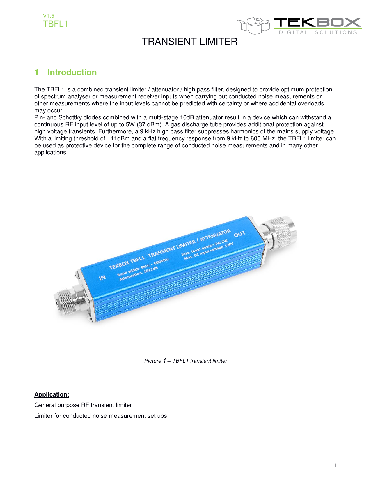 トランジェントリミッタ TBFL1 マニュアル（英語）