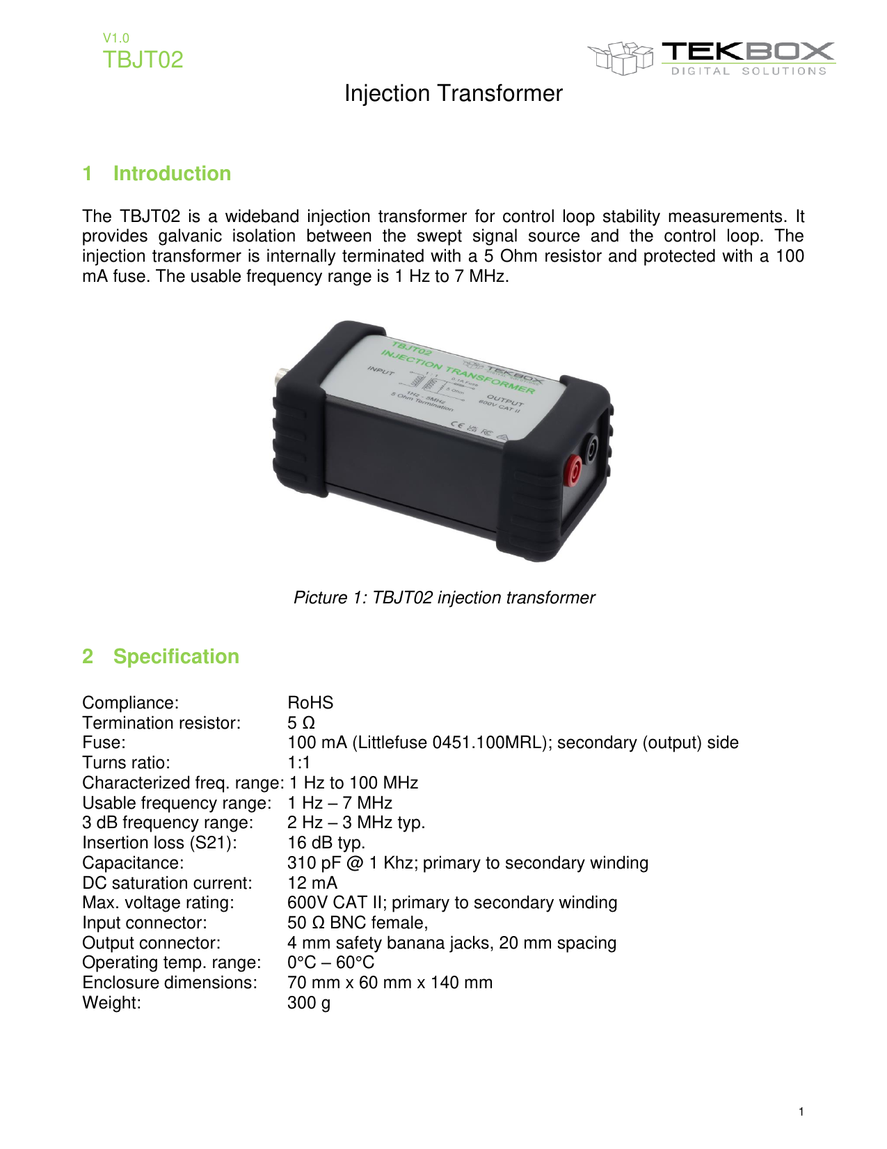 インジェクショントランスフォーマ TBJT02 マニュアル