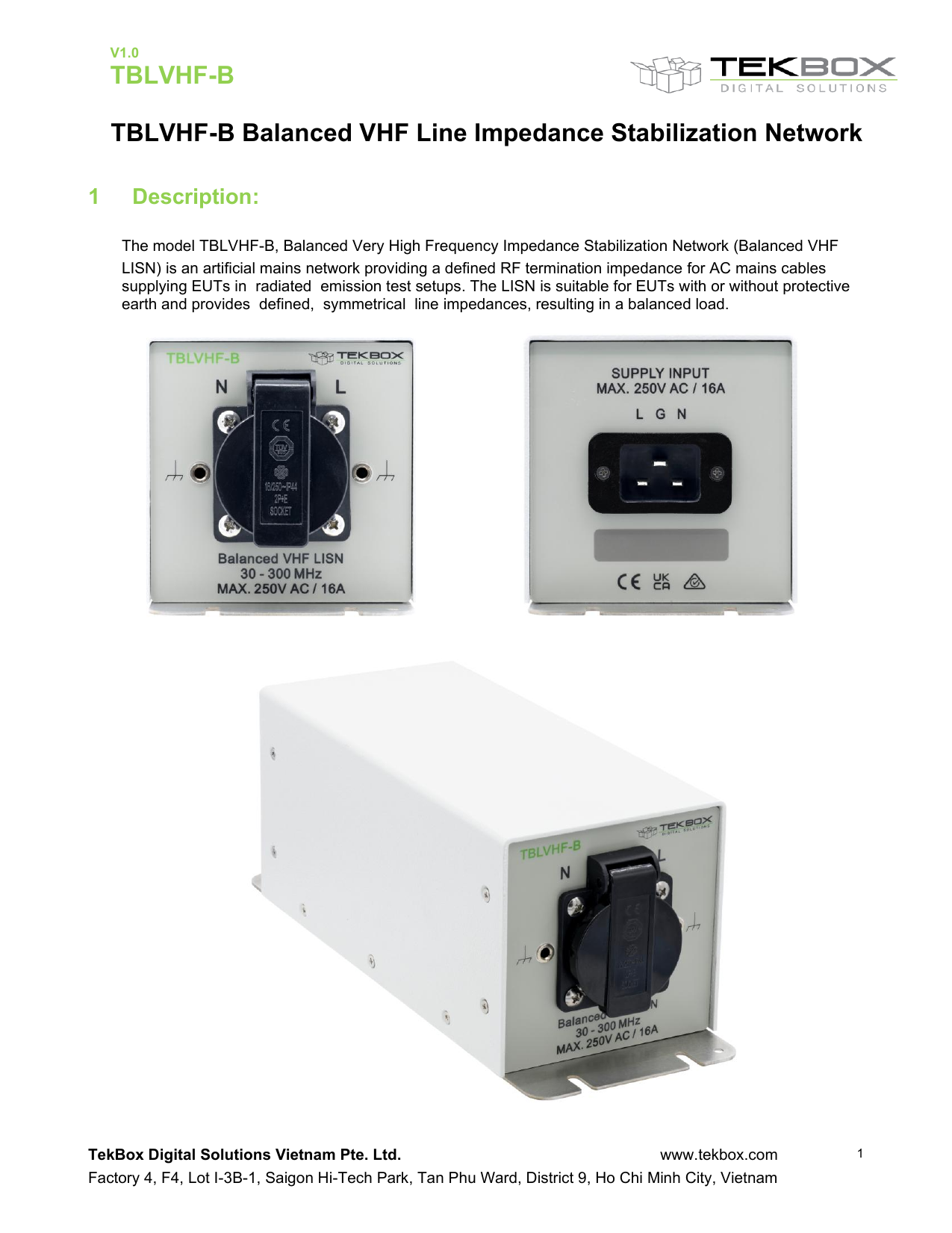 TBLVHF-B バランス型VHFラインインピーダンス安定化ネットワーク マニュアル（英語）
