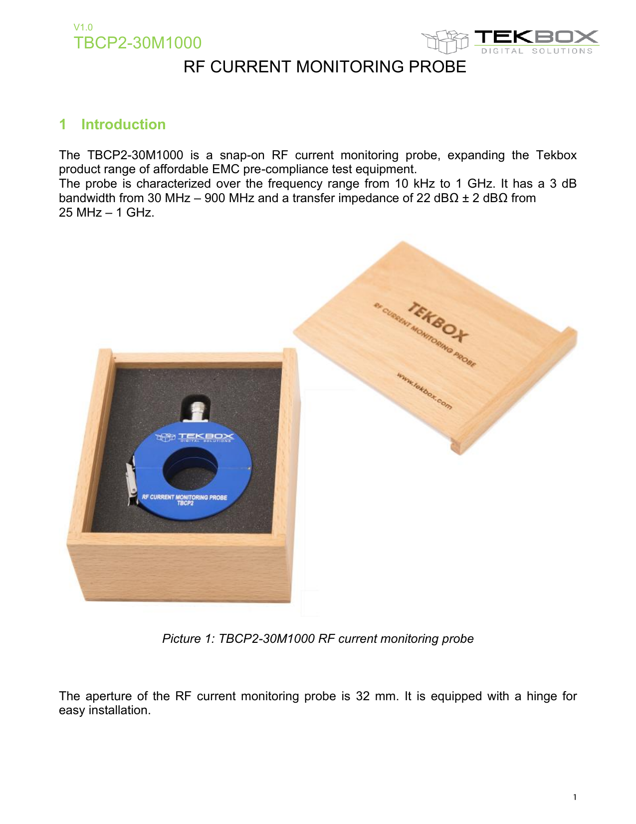 32mmスナップオンRF電流モニタリングプローブ TBCP2-30M1000 マニュアル（英語）