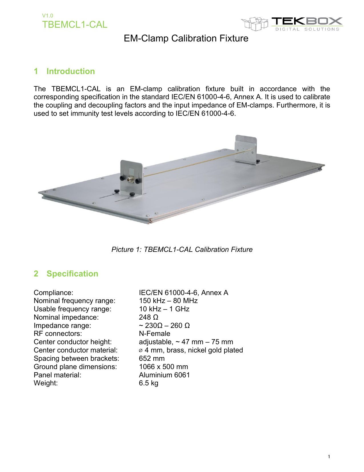 TBEMCL1-CAL EMクランプ校正フィクスチャ マニュアル（英語）