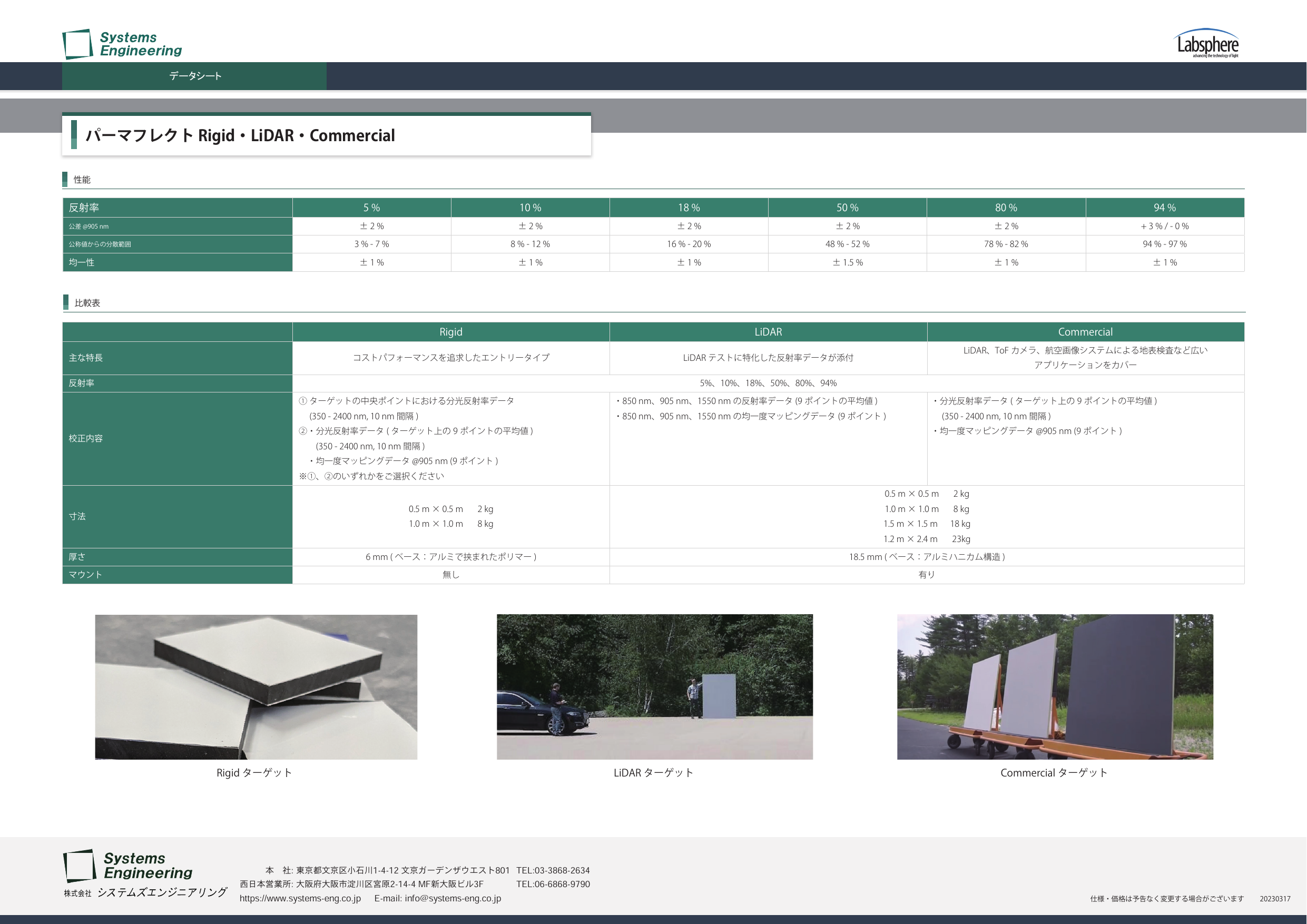 パーマフレクト モデル性能比較表